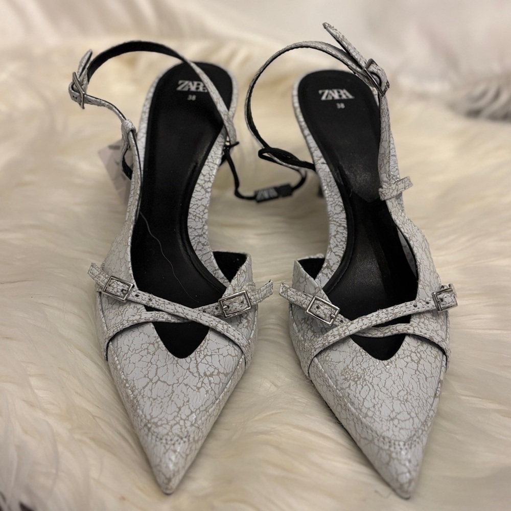 Zara 7.5 Women's Textured White Slingback Heels, brand new.